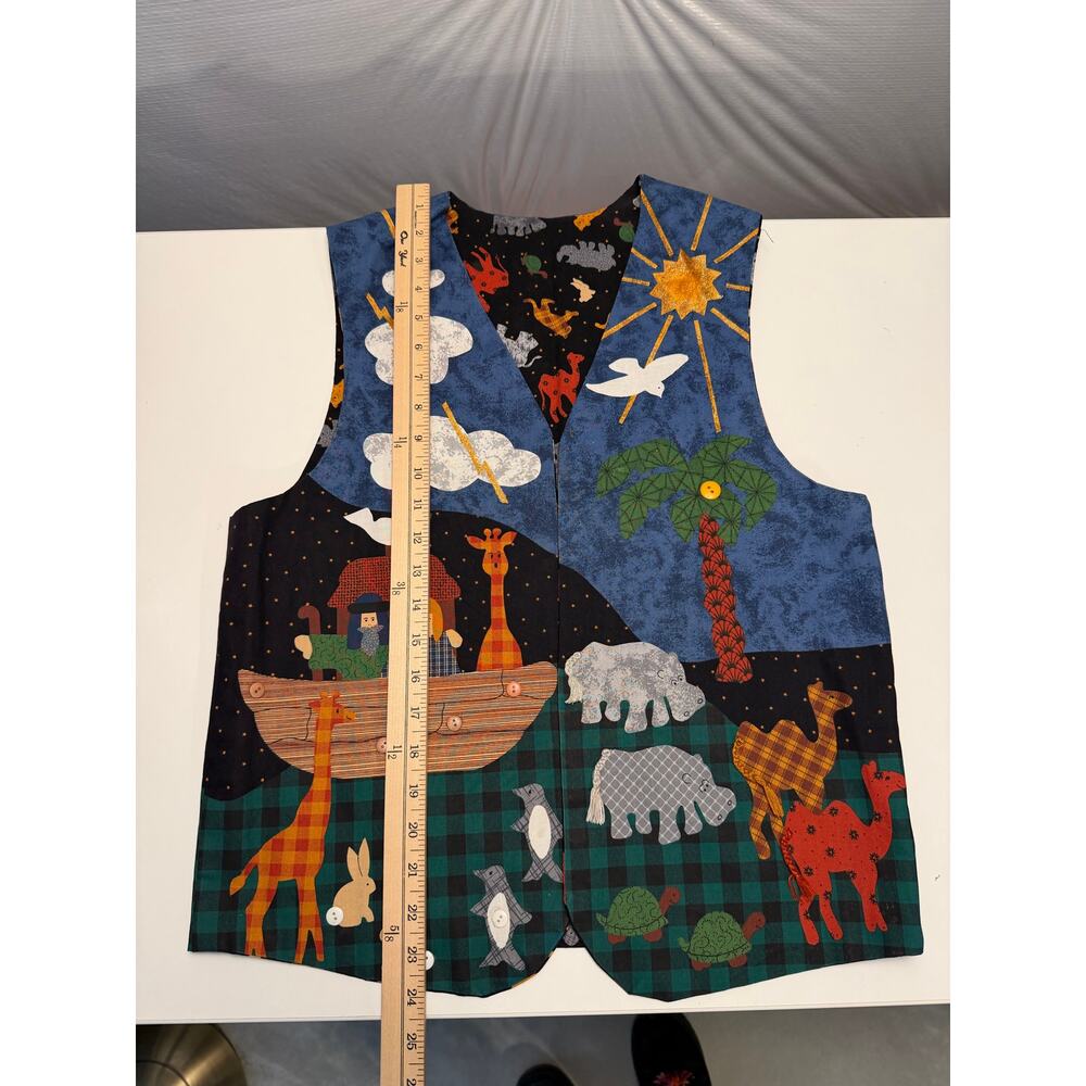 Handmade Teachers Vest Allover Animals Patchwork Size M Colorful Novelty - Picture 9 of 10